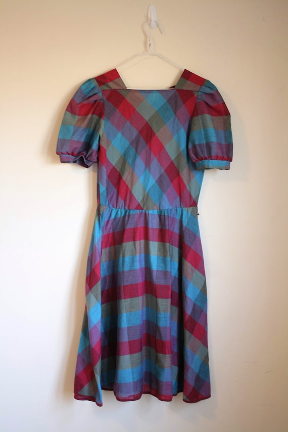 1980s Vintage Jewel-tone Plaid Dress with Circle T