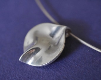 Silver pendant necklace, wearable sculpture, sterling neckpiece, sculptural jewelry, red diamond, feminine jewelry, aphrodite christmas gift
