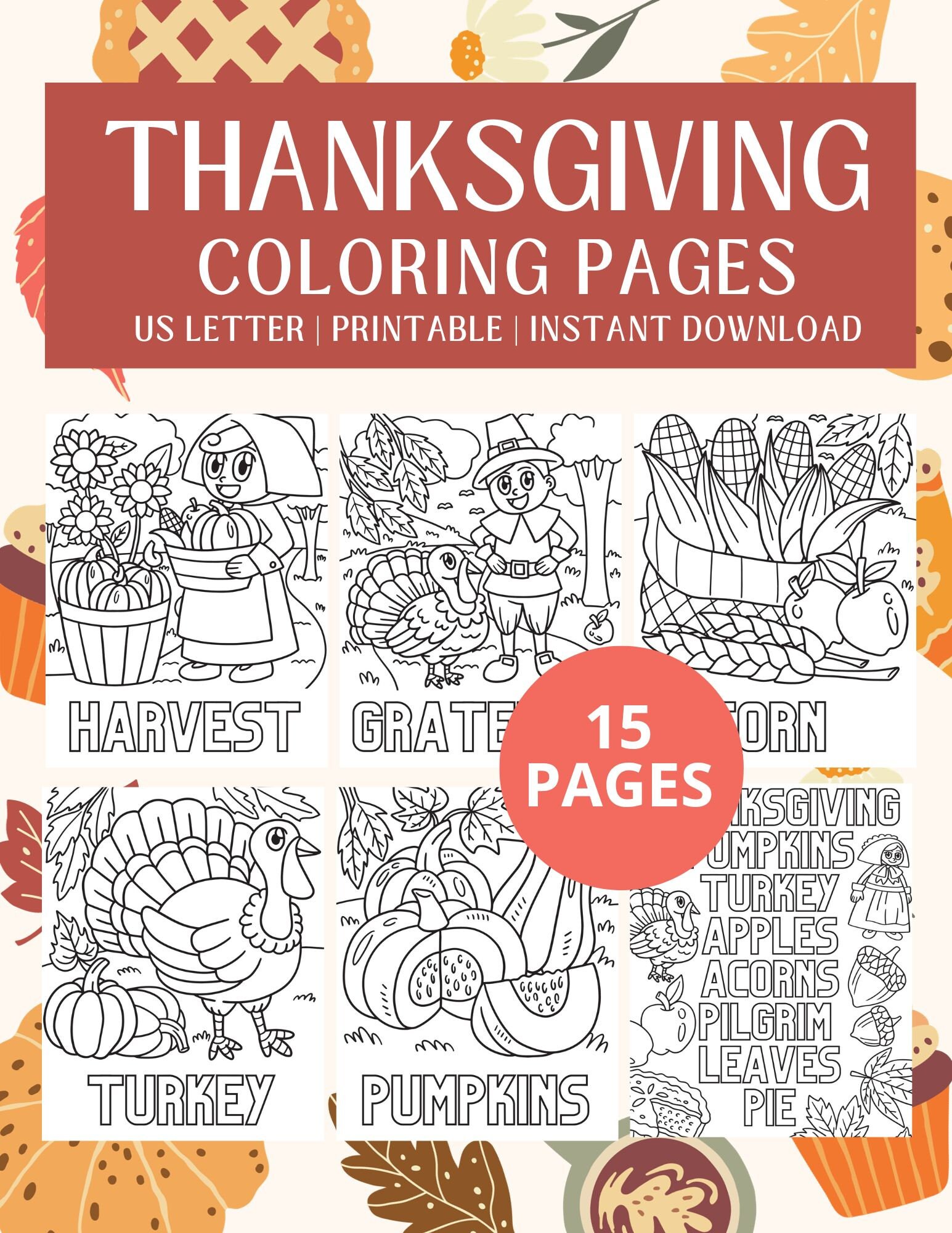 Thanksgiving Coloring Sheets Instant Download Printable Kids Activities