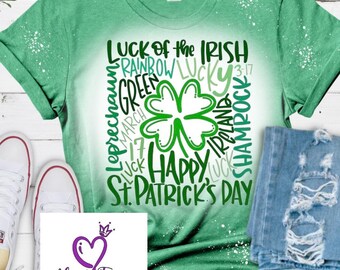 St Patrick's Day Shirt For Women - Lucky Four Leaf Clover Shamrock Graphic Tee, Green Irish T-Shirt