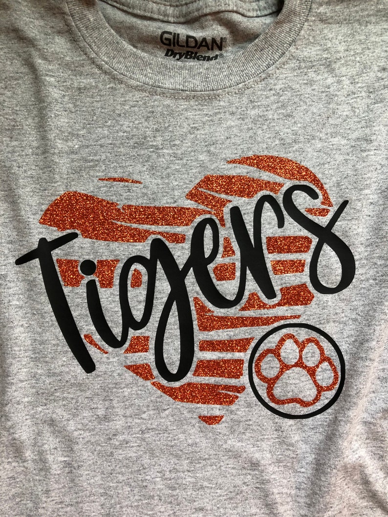 Girls or ladies Tigers Glitter t shirt with heart Tigers Hoody Tigers Long sleeve T shirt wirh Glitter. Tigers T shirt with glitter heart