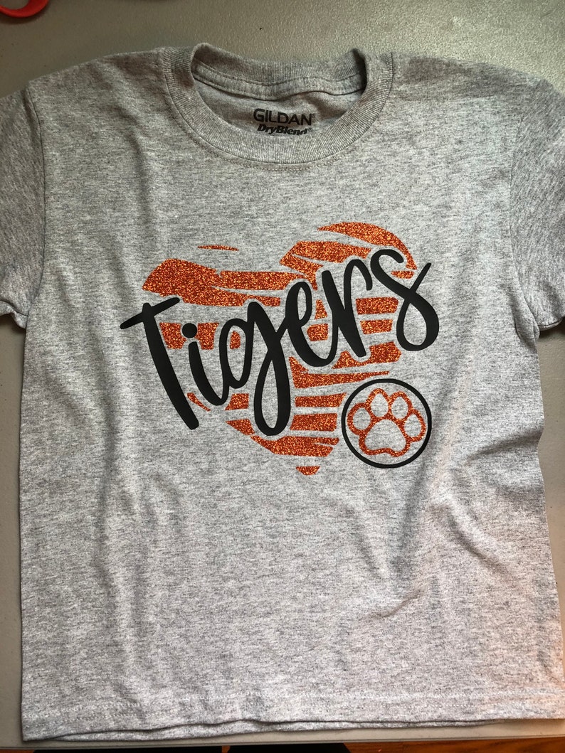 Girls or ladies Tigers Glitter t shirt with heart Tigers Hoody Tigers Long sleeve T shirt wirh Glitter. Tigers T shirt with glitter heart