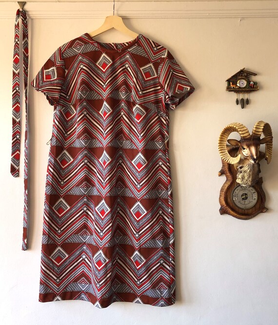 1960s Geometric Print Mod Dress - size extra larg