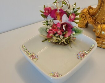 Ring Dish with Orchids And Crystals