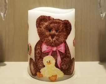 LED Pillar Candle With Teddy Bears