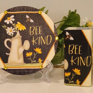 LED Votive (Petite) With Honeybee Design With A Matching Ornament On A Stand (Three Piece Set)