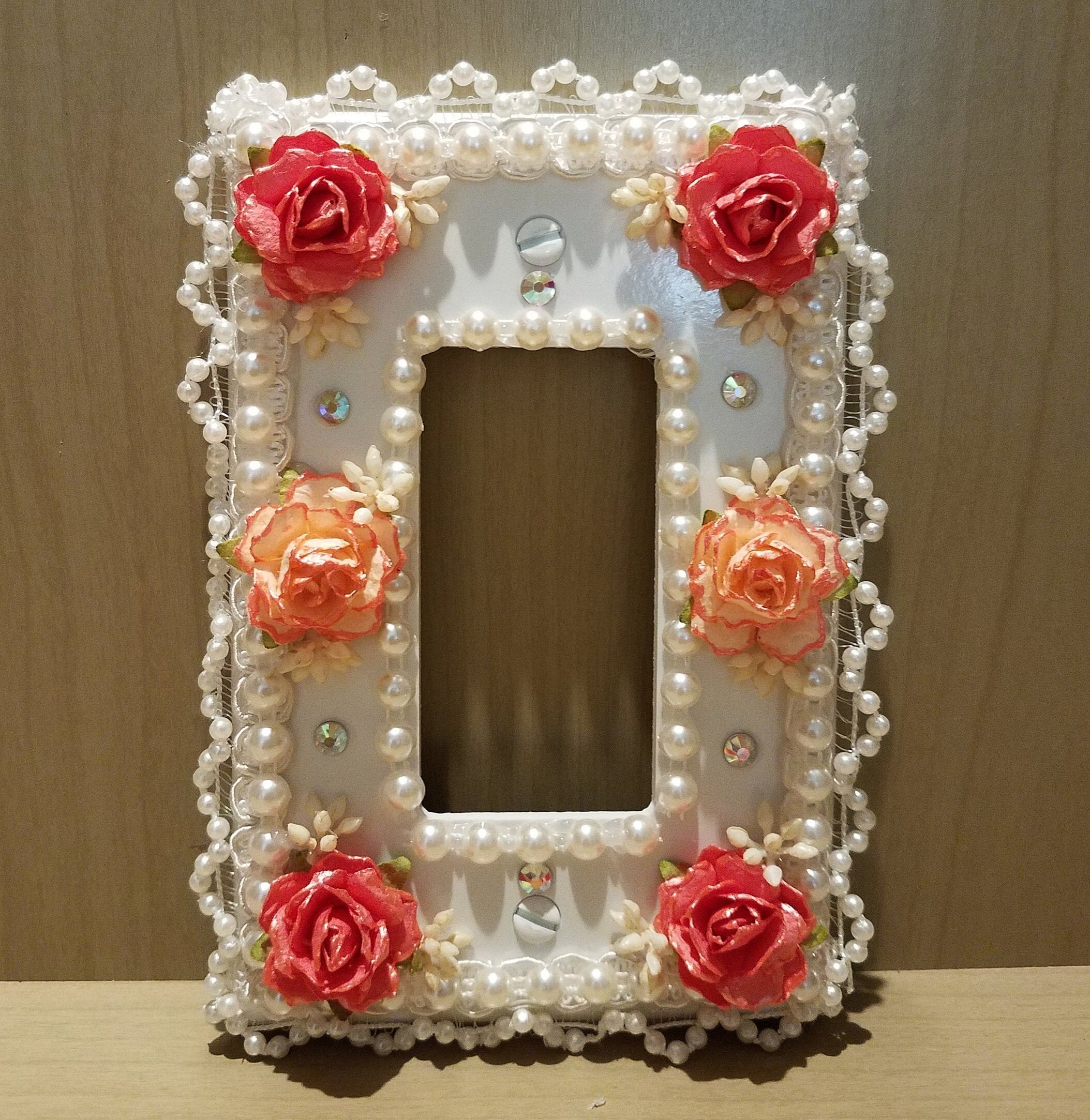 Shabby Chic Light Switch Plate With Peach and Coral Roses | Etsy