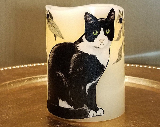 LED Pillar Candle With A Cat in the Garden Etsy