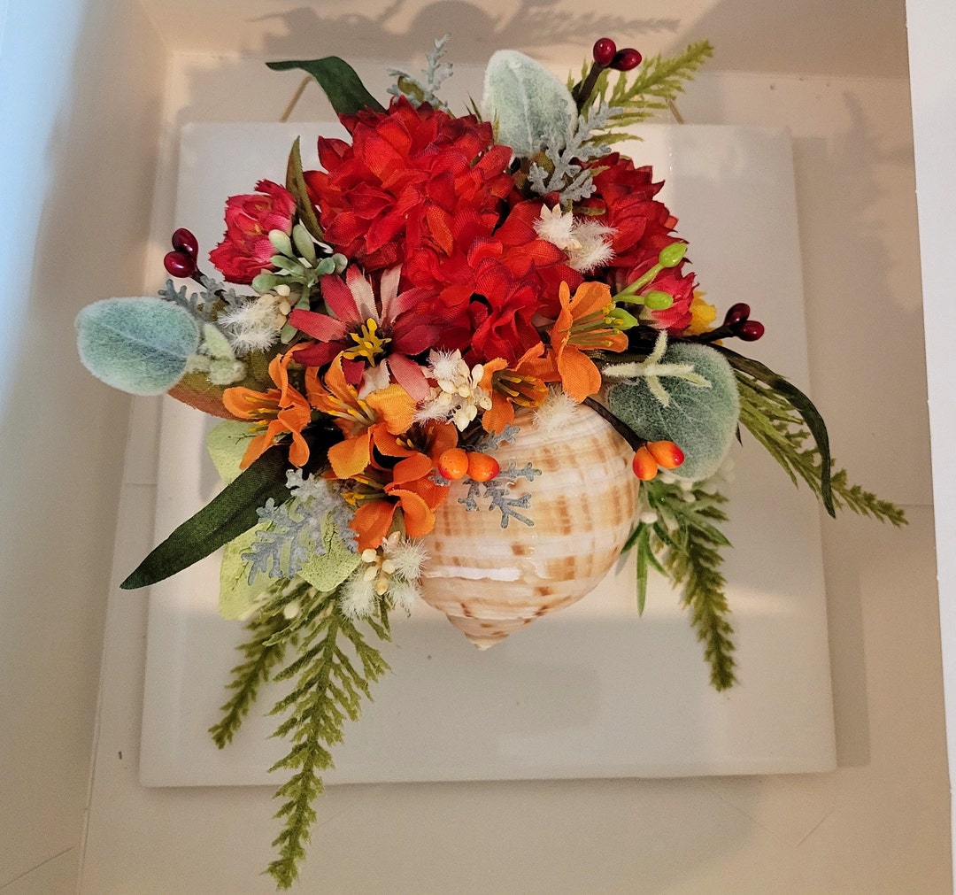 Flower Arrangement in A Seashell for the Wall - Etsy