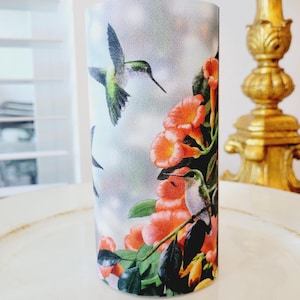 Led Pillar Candle With Three Hummingbirds In The Flowers