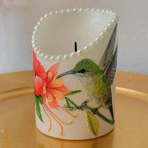 Led Pillar Candle With A Hummingbird In The Tropical Hibiscus Flowers