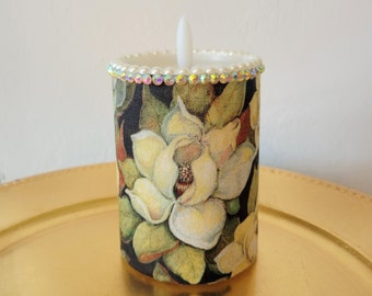 LED Pillar Candle With Magnolia Blossoms