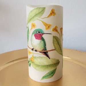 Led Pillar Candle With A Hummingbird In The Tropical Hibiscus Flowers