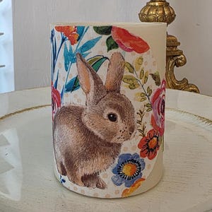 Easter Candle, Led Pillar Candle With Bunnies In The Flower Garden