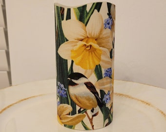 Led Pillar Candle With Chickadees Among The Flowers