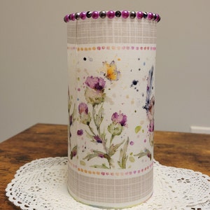 Hand Decorated LED Candle: Hummingbird, Butterflies & Flowers