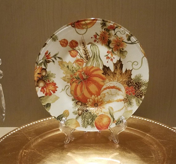 Thanksgiving Desert or Candle Plate With Pumpkins Fall Maple | Etsy