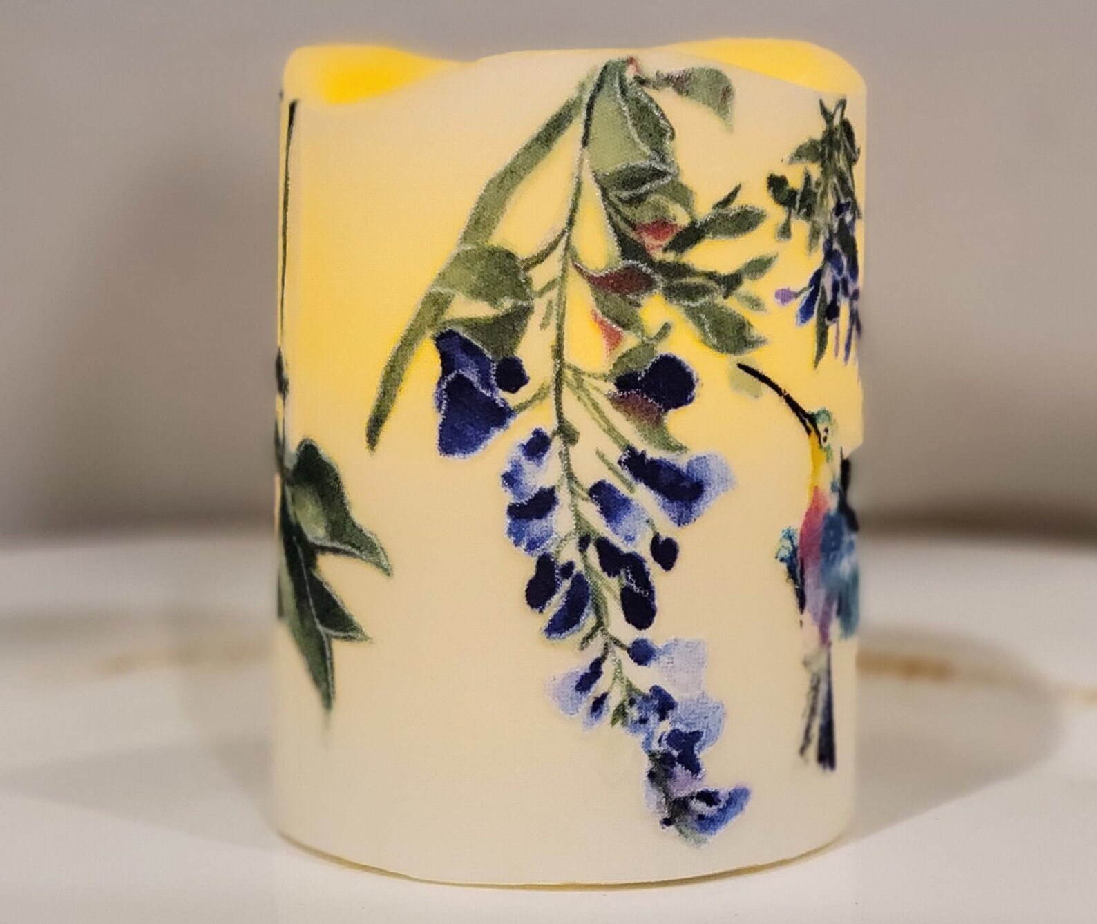 LED Candle With Hummingbirds on Wisteria Etsy