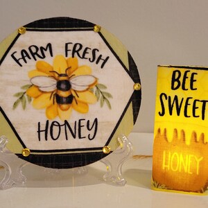 LED Votive (Petite) With Honeybee Design With A Matching Ornament On A Stand (Three Piece Set)
