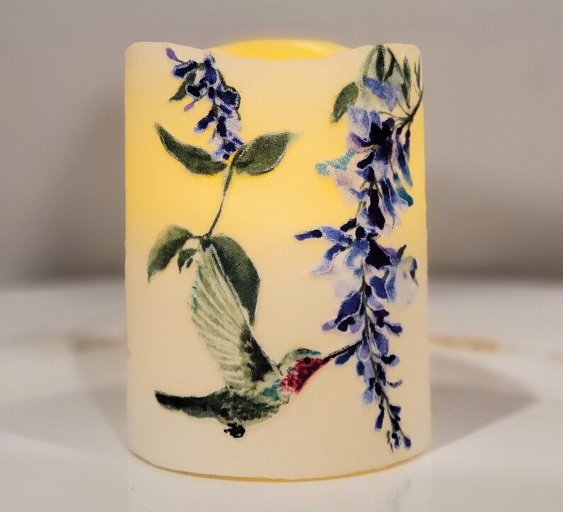 LED Candle With Hummingbirds on Wisteria Etsy