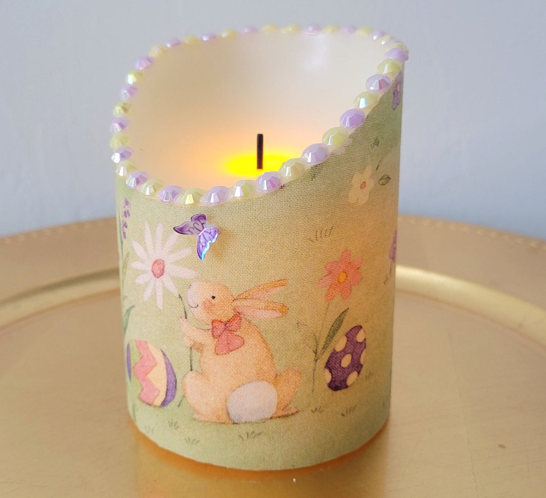 Easter Candle Led Pillar Candle With Bunnies in the Flower Etsy