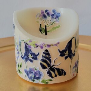 LED Pillar Candle With Watercolor Butterflies And Flowers