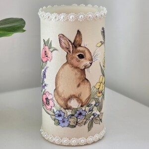 Led Pillar Candle With Bunny And Flowers