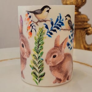 Led Pillar Candle With Bunnies In The Flower Garden, Easter