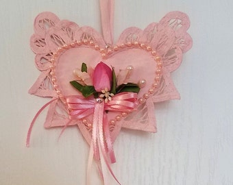 Décoration shabby chic en forme de coeur en dentelle, Saint-Valentin