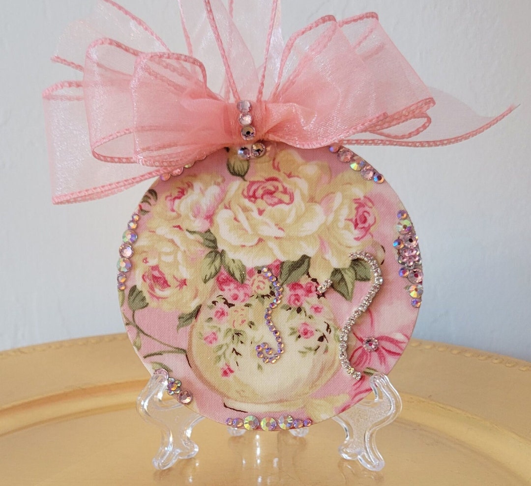 Shabby Chic Ornament With A Teapot and Roses Comes With Etsy