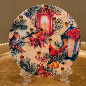 Cardinal Wood Ornament: Songbirds and Lanterns, Includes Stand