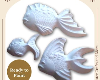 Ready to Paint, Vintage Chalkware Fish, 3 Piece Fish Set, Bathroom Fish Décor, DIY Plaster Crafts, Kitsch Fish, Wall Hanging, Paint Your Own