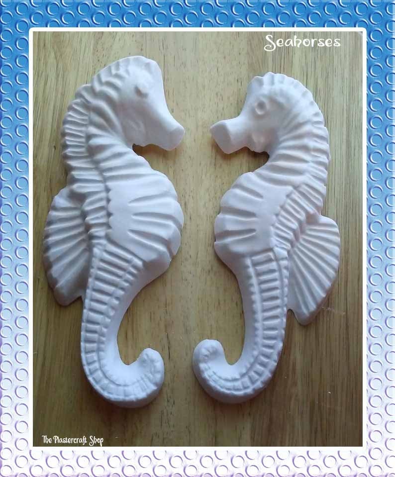 DIY Seahorse Set/2 Chalkware Wall Decor Seahorses Bathroom Etsy