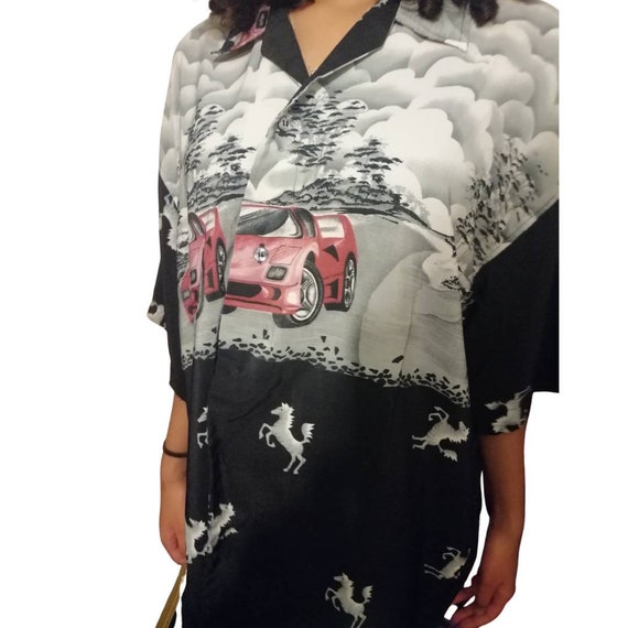 70s shirt size M cars and horses, hand painted fa… - image 2