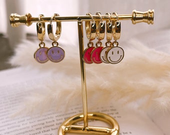 Gold Filled Smiley Face Huggie Hoop Earrings: Colorful Dainty Earrings