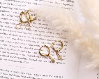 Gold Dainty Huggie Earrings, Dainty Earrings, Huggie Earrings, Teardrop Earrings, Dainty Jewelry, Gold Lock Charm, Gold Plated Earrings