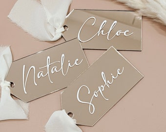 Rose Gold Mirrored Acrylic Wedding Place Cards: Custom Name Tags