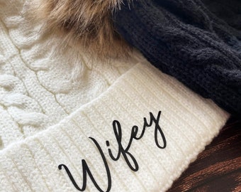 Wifey Beanie with Faux Fur Pom Pom: Bachelorette Party Gift