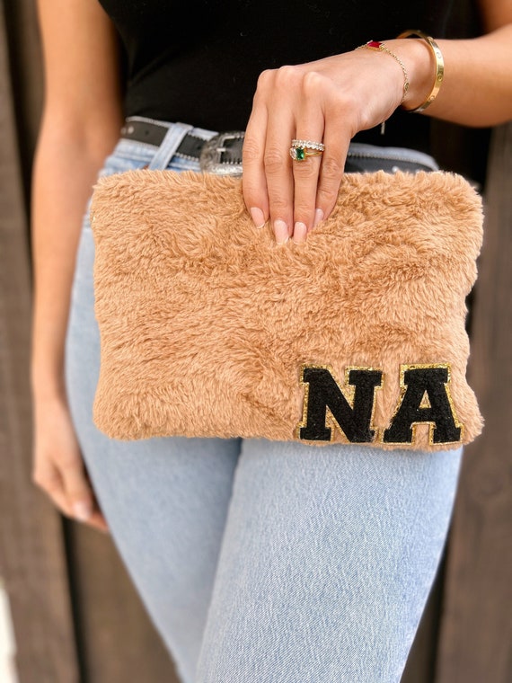 Personalized Teddy Bear Bag, Fuzzy Makeup Bag, Travel Pouch Makeup Bag, Cozy Fur Bag, Gifts for Her, Monogram Makeup Bag, Mothers Day Gift Il_570xn