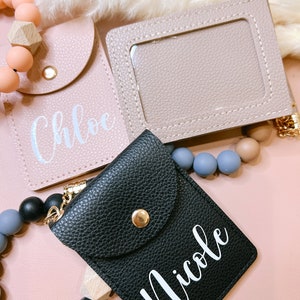Cartera de piel para la muñeca, cartera pequeña, cartera tipo pulsera, cartera con llavero, regalos personalizados para ella, idea de regalo para mujer