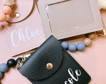 Personalized Faux Leather Wrist Wallet: Beaded Keychain Wallet