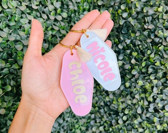 Cute Motel Keychain, Backpack Keychains, Pink Keychain, Retro Keychain, Custom Keychain, Cute Keychain, Acrylic Keychain, Handmade Keychain