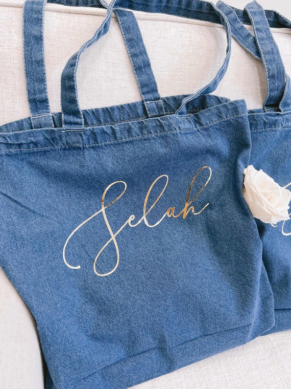 Personalized Tote Bag, Denim Name Bags, Maid of Honor Proposal,Personalized Name, Party Favors, Bridesmaid Proposal Gifts, From Bride Il_570xn