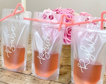Personalized Bachelorette Party Drink Pouch with Straw