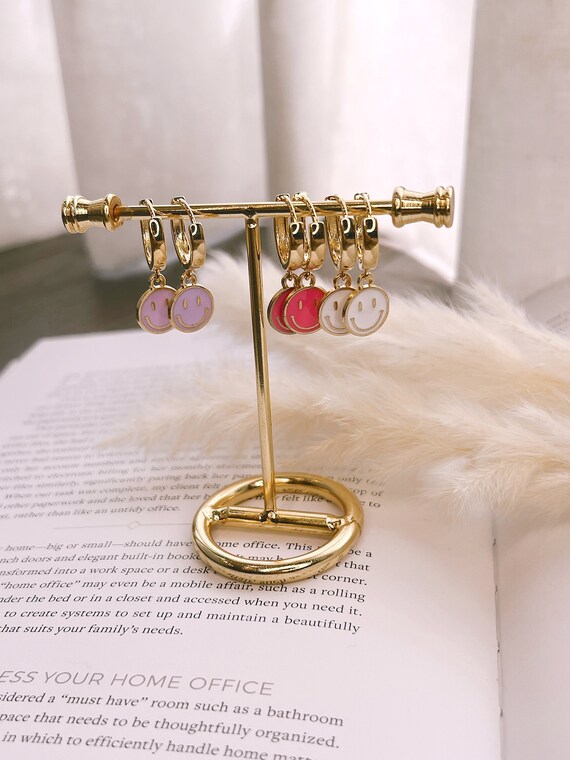 Gold Filled Smiley Face Earrings, Smiley Face, Gold Earrings, WATERPROOF Earrings, Tarnish Free Earrings, Huggie Hoops, Dainty Earrings Il_570xn