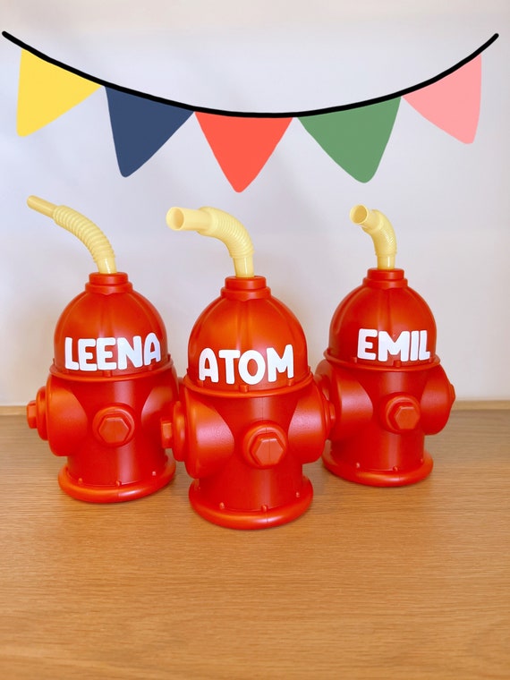 Fire Hydrant Straw Cups With Lids, Paw Patrol Party Supplies, Firefighter Birthday Party Favors, Firetruck Party Decorations, Kids Birthday Il_570xn