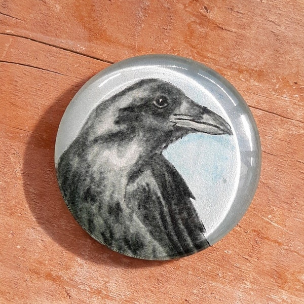 Raven Cabochon - Bird Cabochon - Black Bird Cabochon - 38mm or 30mm Glass Cabochon - Wildlife Drawing Print Glass Cabochon