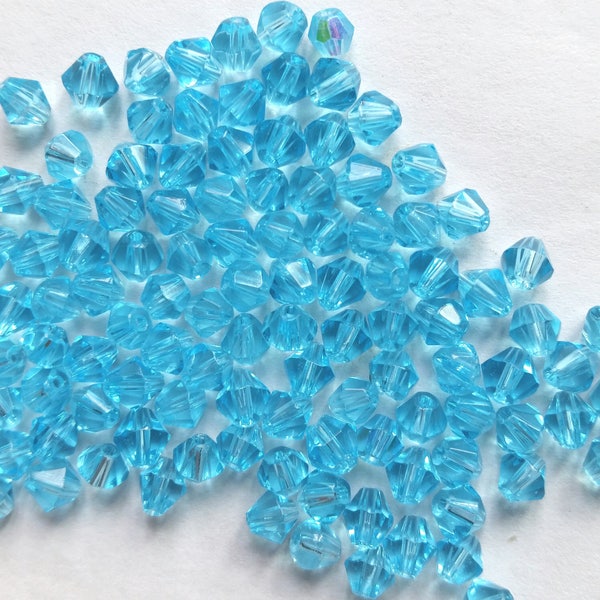 4mm aqua transparent bicone beads, 20 grams