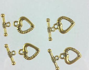 NICKEL PLATED 14MM HEART TOGGLE CLASPS TN6 10 sets 