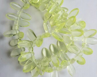 Set of 25 or 50. Pale Yellow Green transparent w Light Gold luster 16 x 4mm daggers
